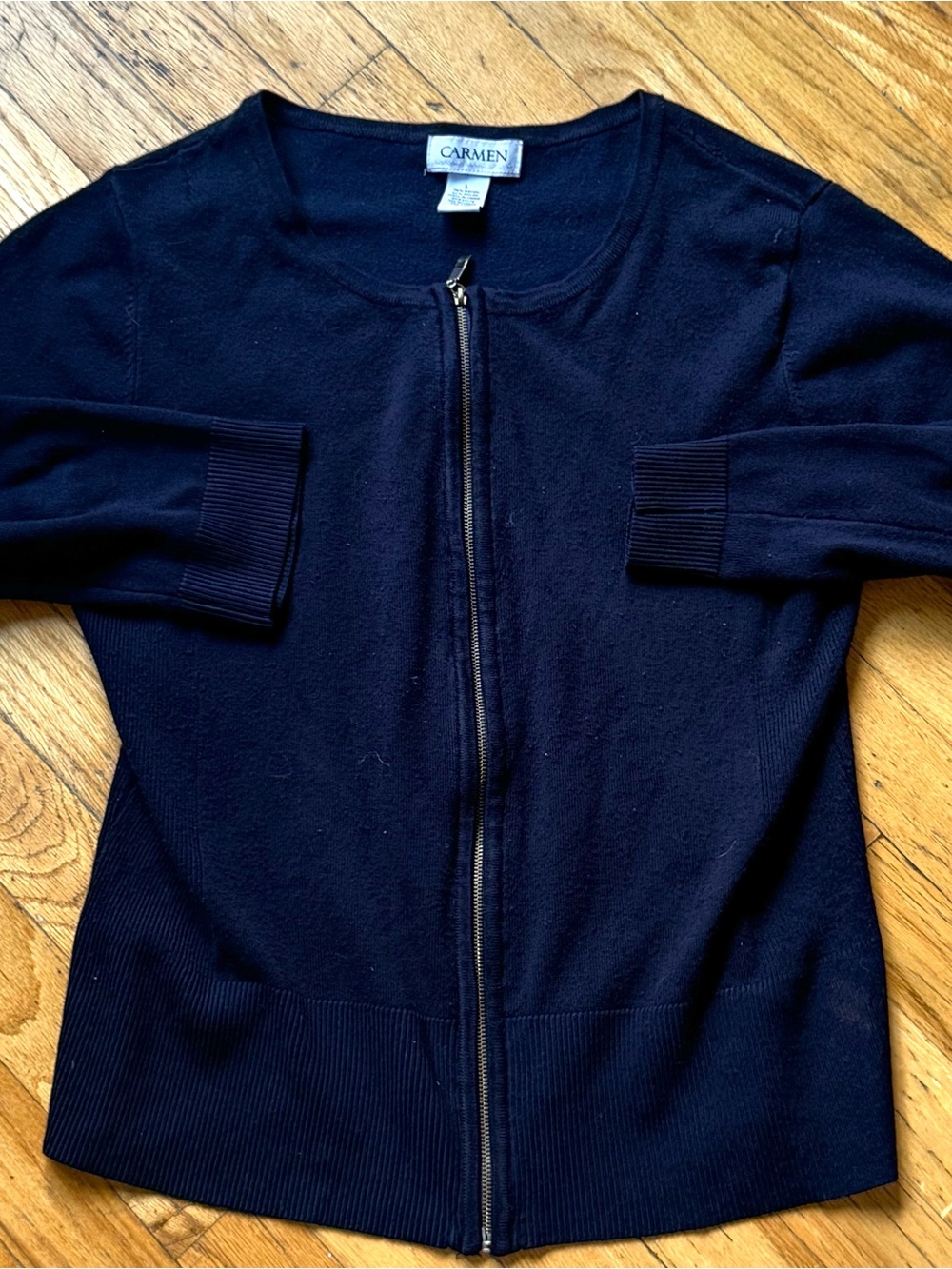 Carmen Marc Valvo Black Zip-Front Sweater